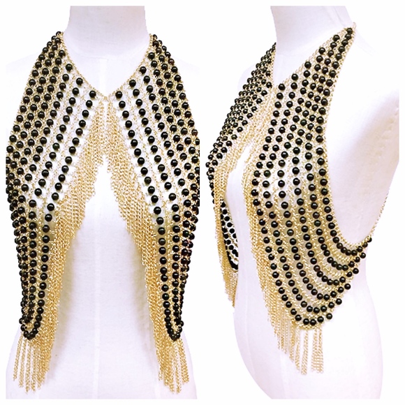 Gold Body Chain Black Beaded Full Body